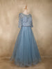 Dusty Blue Floral Sequin Embellished Net Designer Gown