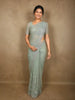 Dusty Blue Floral Sequins and Beads Embroidered Design Net Designer Saree with Scalloped Border