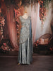 Dusty Blue Floral Sequins and Beads Embroidered Design Textured Lehenga With Attached Dupatta