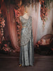 Dusty Blue Floral Sequins and Beads Embroidered Design Textured Lehenga With Attached Dupatta