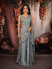 Dusty Blue Floral Sequins and Beads Embroidered Design Textured Lehenga With Attached Dupatta