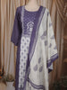 Dusty Blue Floral Thread Embroidered Design Cotton Straight Cut Salwar Suit with Dupatta