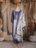 Dusty Blue Floral Thread Embroidered Design Cotton Straight Cut Salwar Suit with Dupatta