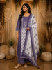 Dusty Blue Floral Thread Embroidered Design Cotton Straight Cut Salwar Suit with Dupatta