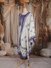 Dusty Blue Floral Thread Embroidered Design Cotton Straight Cut Salwar Suit with Dupatta