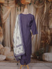 Dusty Blue Floral Thread Embroidered Design Cotton Straight Cut Salwar Suit with Dupatta