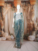 Dusty Blue Floral Vine Stone Embellished Design Pure Tissue Silk Party Wear Saree with Scalloped Border