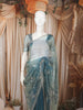 Dusty Blue Floral Vine Stone Embellished Design Pure Tissue Silk Party Wear Saree with Scalloped Border