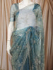 Dusty Blue Floral Vine Stone Embellished Design Pure Tissue Silk Party Wear Saree with Scalloped Border