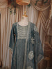 Dusty Blue Paisley Sequins and Zari Embroidered Design Tissue Silk Straight Cut Salwar Suit with Matching Dupatta