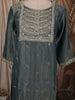 Dusty Blue Paisley Sequins and Zari Embroidered Design Tissue Silk Straight Cut Salwar Suit with Matching Dupatta