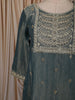 Dusty Blue Paisley Sequins and Zari Embroidered Design Tissue Silk Straight Cut Salwar Suit with Matching Dupatta