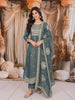 Dusty Blue Paisley Sequins and Zari Embroidered Design Tissue Silk Straight Cut Salwar Suit with Matching Dupatta