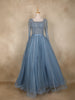 Dusty Blue Sequins Embellished Design Net Ball Gown with Full Sleeves