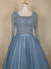 Dusty Blue Sequins Embellished Design Net Ball Gown with Full Sleeves