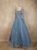 Dusty Blue Sequins Embellished Design Net Ball Gown with Full Sleeves