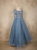 Dusty Blue Sequins Embellished Design Net Ball Gown with Full Sleeves