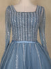 Dusty Blue Sequins Embellished Design Net Ball Gown with Full Sleeves