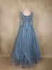Dusty Blue Sequins Embellished Design Net Ball Gown with Full Sleeves