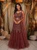 Dusty Brown Floral Sequins and Zardozi Embroidered Design Net Mermaid Lehenga with Choker Dupatta