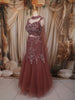 Dusty Brown Floral Sequins and Zardozi Embroidered Design Net Mermaid Lehenga with Choker Dupatta