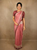 Dusty Coral Pink Checked Zari Woven Design Tussar Silk Saree with Peacock Border
