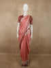 Dusty Coral Pink Checked Zari Woven Design Tussar Silk Saree with Peacock Border