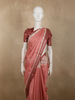 Dusty Coral Pink Checked Zari Woven Design Tussar Silk Saree with Peacock Border