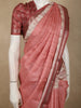 Dusty Coral Pink Checked Zari Woven Design Tussar Silk Saree with Peacock Border