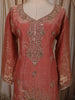 Dusty Coral Pink Floral Sequins and Beads Embroidered Design Tissue Organza Fancy Palazzo Suit with Matching Dupatta