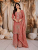 Dusty Coral Pink Floral Sequins and Beads Embroidered Design Tissue Organza Fancy Palazzo Suit with Matching Dupatta