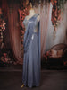 Dusty Ice Blue Floral Beads and Kartana Embroidered Design Shimmer Lehenga with Draped Dupatta