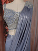 Dusty Ice Blue Floral Beads and Kartana Embroidered Design Shimmer Lehenga with Draped Dupatta