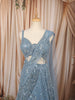 Dusty Ice Blue Heavy Sequins and Beads Embroidered Design Net Bridal Lehenga with Matching Draped Dupatta