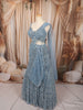 Dusty Ice Blue Heavy Sequins and Beads Embroidered Design Net Bridal Lehenga with Matching Draped Dupatta
