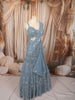 Dusty Ice Blue Heavy Sequins and Beads Embroidered Design Net Bridal Lehenga with Matching Draped Dupatta