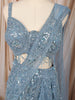 Dusty Ice Blue Heavy Sequins and Beads Embroidered Design Net Bridal Lehenga with Matching Draped Dupatta