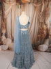 Dusty Ice Blue Heavy Sequins and Beads Embroidered Design Net Bridal Lehenga with Matching Draped Dupatta
