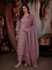 Dusty Lavender Floral Printed Design Cotton Straight Cut Salwar Suit with Dupatta