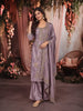 Dusty Lavender Floral Sequins and Beads Embroidered Design Crushed Fabric Straight Cut Salwar Suit with Matching Designer Dupatta