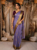 Dusty Lavender Leaf Butta Zari Woven Design Pure Kanchipuram Silk Saree with Contrast Zari Border