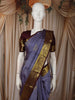 Dusty Lavender Leaf Butta Zari Woven Design Pure Kanchipuram Silk Saree with Contrast Zari Border