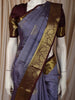 Dusty Lavender Leaf Butta Zari Woven Design Pure Kanchipuram Silk Saree with Contrast Zari Border