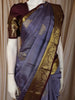 Dusty Lavender Leaf Butta Zari Woven Design Pure Kanchipuram Silk Saree with Contrast Zari Border