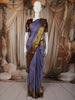 Dusty Lavender Leaf Butta Zari Woven Design Pure Kanchipuram Silk Saree with Contrast Zari Border