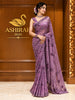 Dusty Lavender Purple All Over Floral Sequins and Beads Embroidered Design Net Party Wear Saree with Scalloped Designer Border