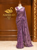 Dusty Lavender Purple All Over Floral Sequins and Beads Embroidered Design Net Party Wear Saree with Scalloped Designer Border