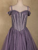 Dusty Lavender Sequins and Beads Embellished Design Net Ball Gown with Cold Shoulder Straps