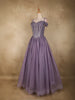 Dusty Lavender Sequins and Beads Embellished Design Net Ball Gown with Cold Shoulder Straps