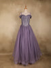 Dusty Lavender Sequins and Beads Embellished Design Net Ball Gown with Cold Shoulder Straps